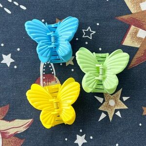 Butterfly Claw Clips Colored Plastic Set of 3 Blue Green Yellow Girls’ Hair Clip